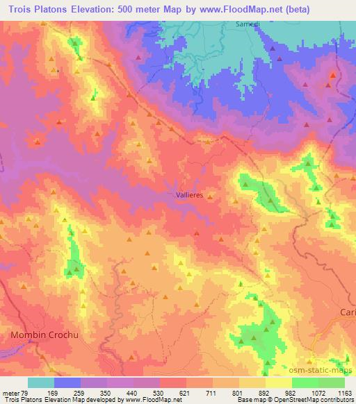 Trois Platons,Haiti Elevation Map