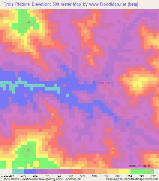 Trois Platons,Haiti Elevation Map