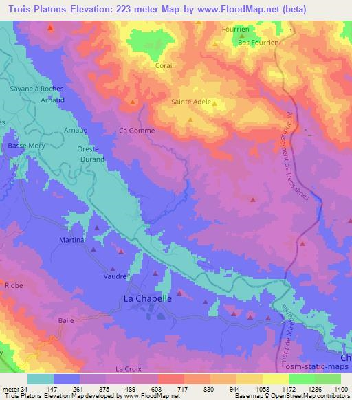 Trois Platons,Haiti Elevation Map