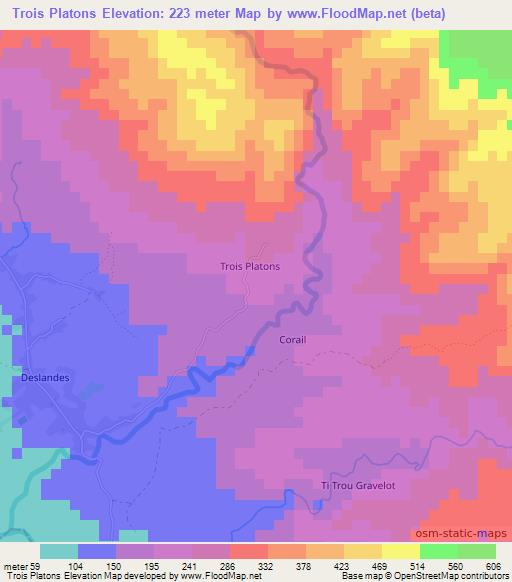 Trois Platons,Haiti Elevation Map