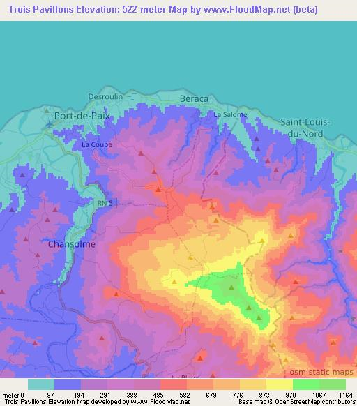 Trois Pavillons,Haiti Elevation Map