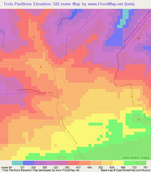 Trois Pavillons,Haiti Elevation Map