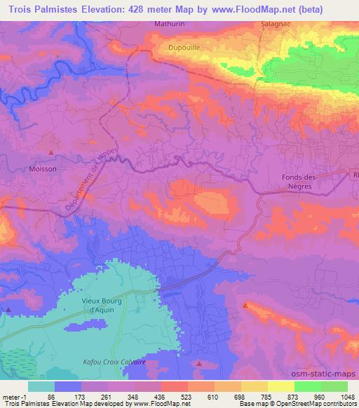 Trois Palmistes,Haiti Elevation Map