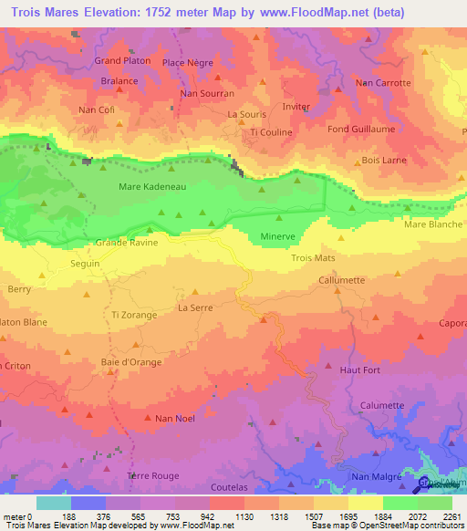 Trois Mares,Haiti Elevation Map