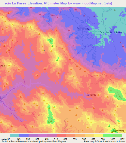 Trois La Passe,Haiti Elevation Map