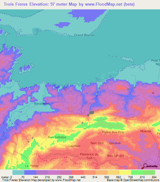 Trois Freres,Haiti Elevation Map