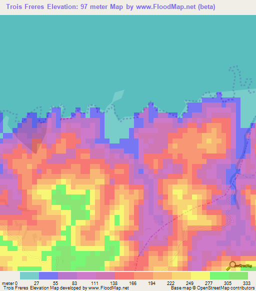 Trois Freres,Haiti Elevation Map