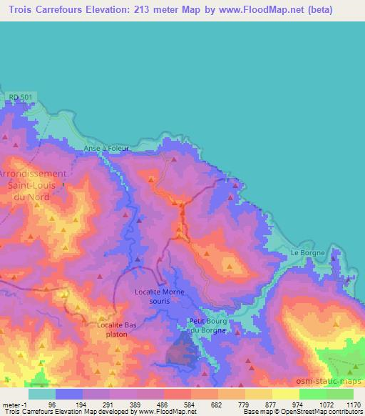 Trois Carrefours,Haiti Elevation Map