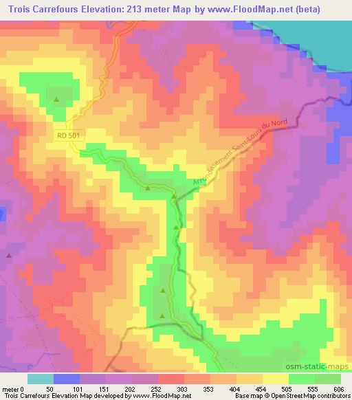 Trois Carrefours,Haiti Elevation Map