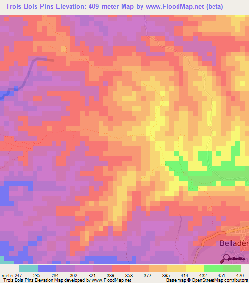 Trois Bois Pins,Haiti Elevation Map