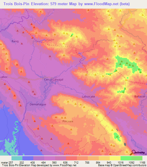 Trois Bois-Pin,Haiti Elevation Map