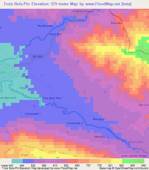 Trois Bois-Pin,Haiti Elevation Map