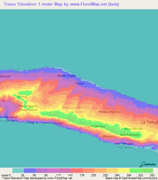 Tresor,Haiti Elevation Map