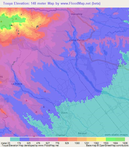 Touya,Haiti Elevation Map