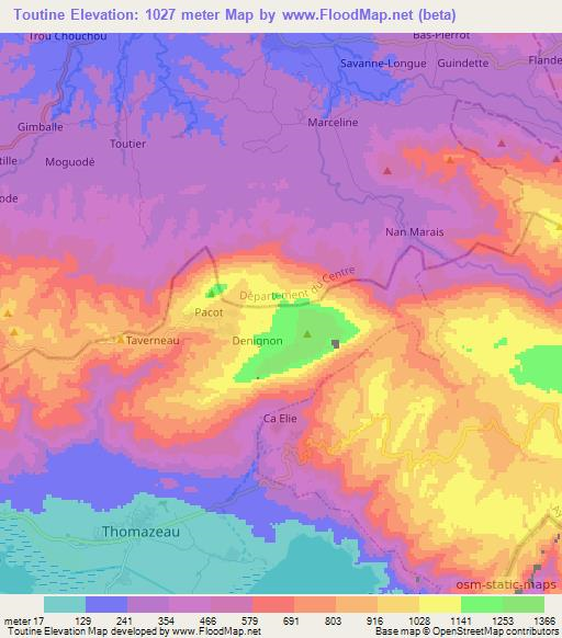 Toutine,Haiti Elevation Map