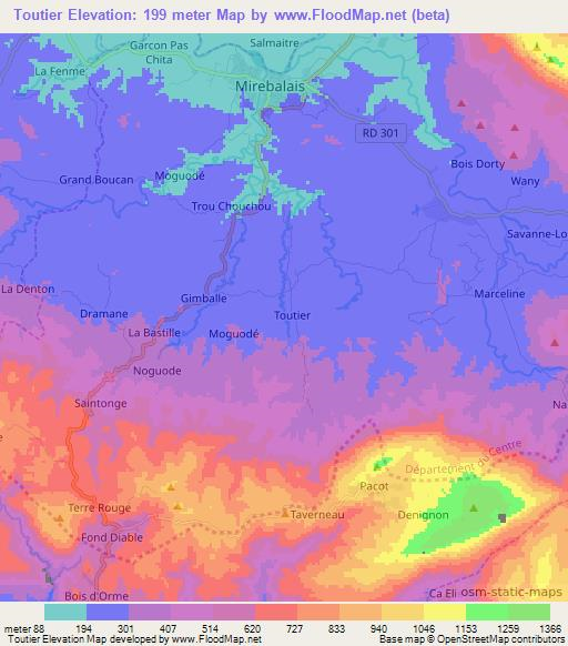 Toutier,Haiti Elevation Map