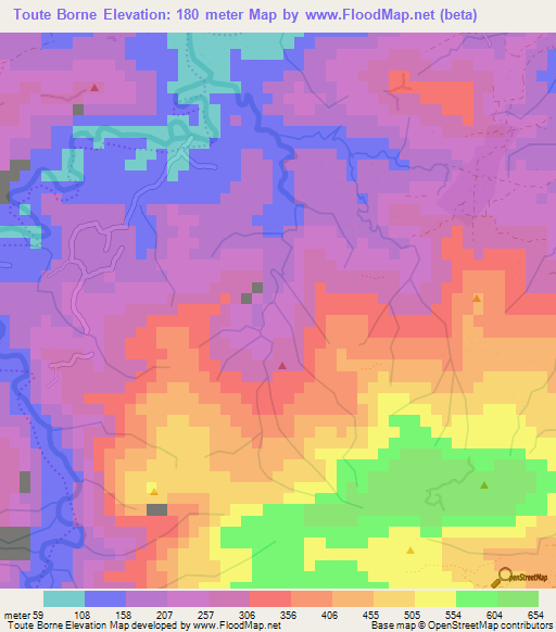 Toute Borne,Haiti Elevation Map