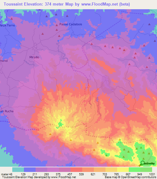 Toussaint,Haiti Elevation Map