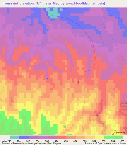 Toussaint,Haiti Elevation Map