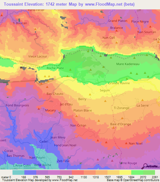 Toussaint,Haiti Elevation Map