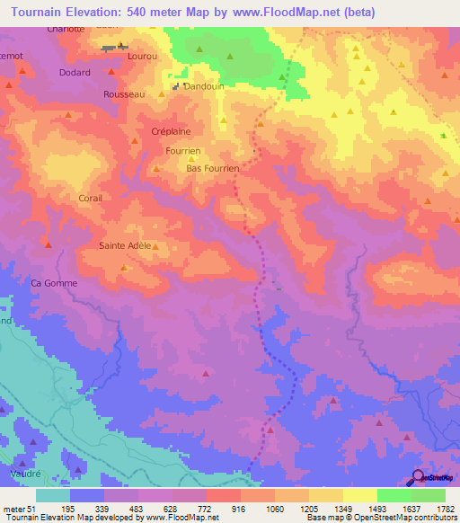 Tournain,Haiti Elevation Map