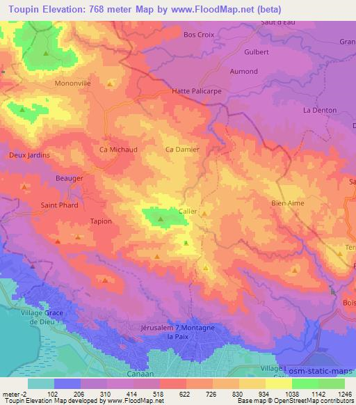 Toupin,Haiti Elevation Map