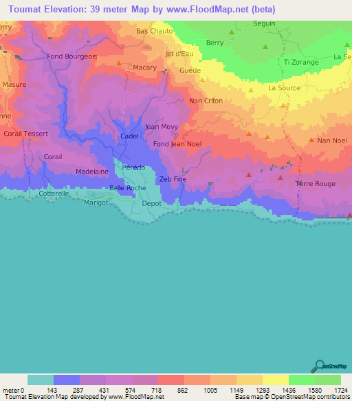 Toumat,Haiti Elevation Map