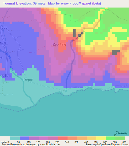 Toumat,Haiti Elevation Map