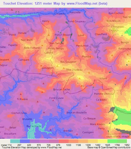 Touchet,Haiti Elevation Map