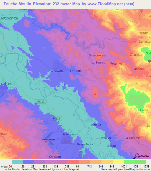 Touche Moulin,Haiti Elevation Map