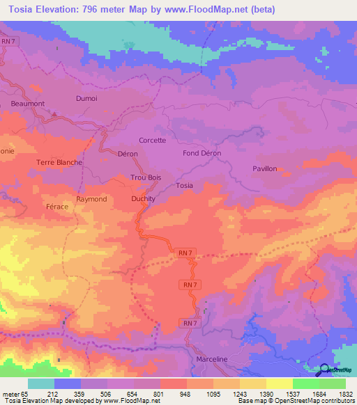 Tosia,Haiti Elevation Map