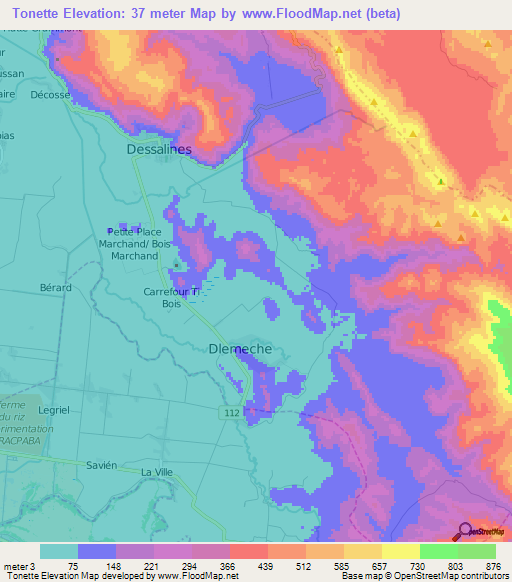 Tonette,Haiti Elevation Map