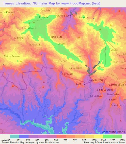 Toneau,Haiti Elevation Map