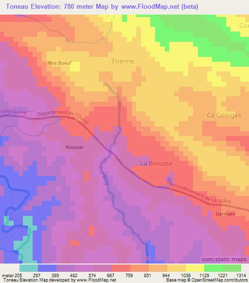 Toneau,Haiti Elevation Map