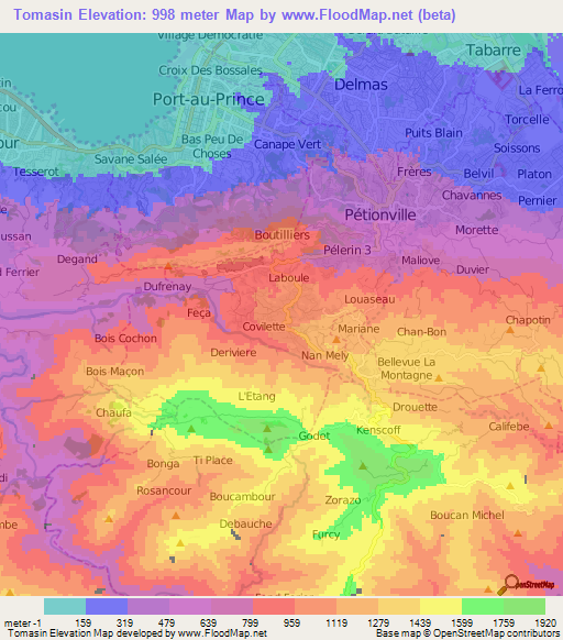 Tomasin,Haiti Elevation Map