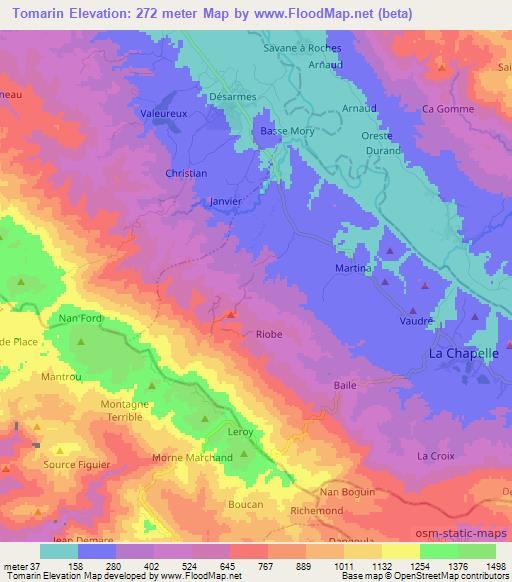 Tomarin,Haiti Elevation Map