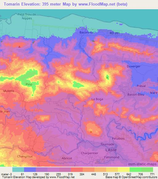 Tomarin,Haiti Elevation Map