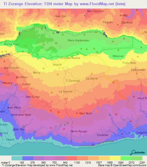 Ti Zorange,Haiti Elevation Map