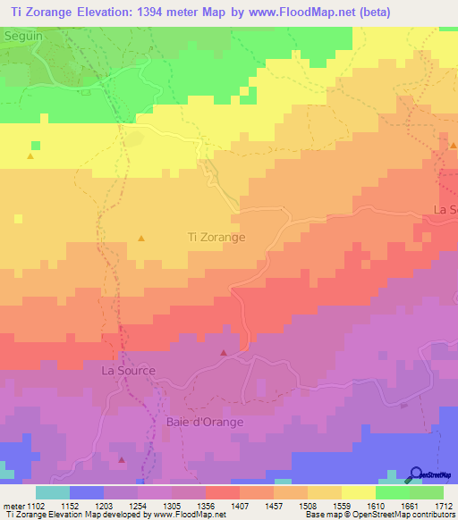 Ti Zorange,Haiti Elevation Map