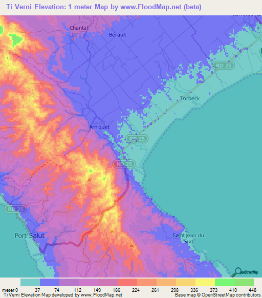 Ti Verni,Haiti Elevation Map