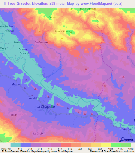 Ti Trou Gravelot,Haiti Elevation Map