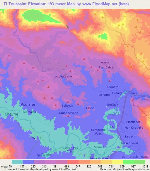 Ti Toussaint,Haiti Elevation Map