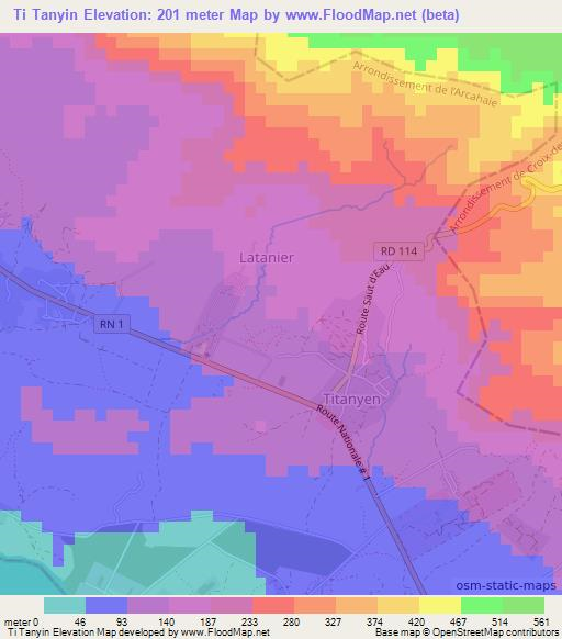 Ti Tanyin,Haiti Elevation Map