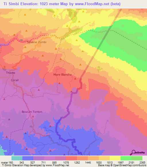 Ti Simbi,Haiti Elevation Map