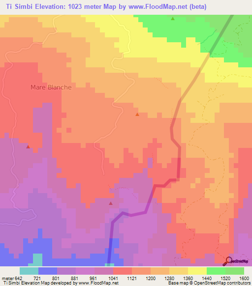 Ti Simbi,Haiti Elevation Map