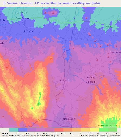 Ti Savane,Haiti Elevation Map