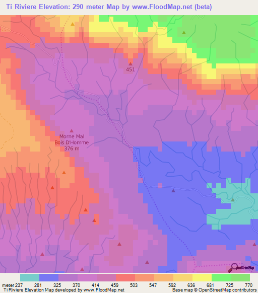 Ti Riviere,Haiti Elevation Map