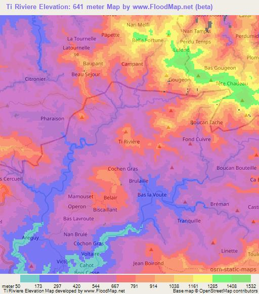 Ti Riviere,Haiti Elevation Map