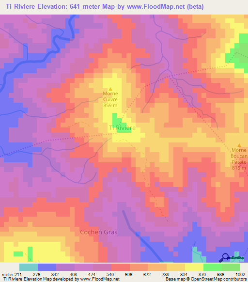 Ti Riviere,Haiti Elevation Map