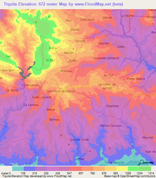 Tiquita,Haiti Elevation Map